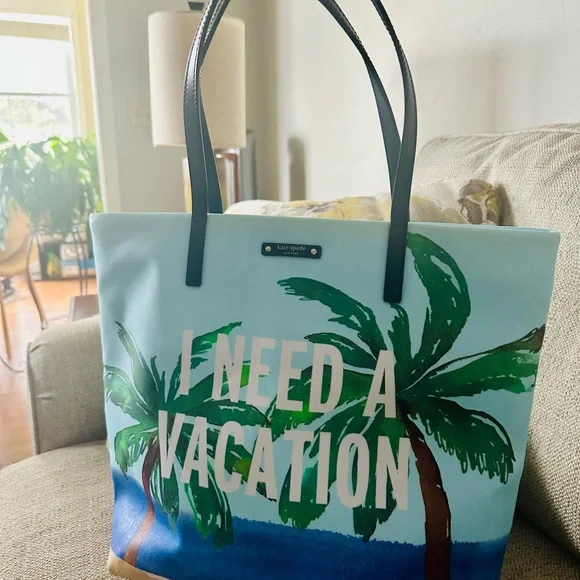 Kate Spade Novelty Blue "I Need A Vacation"
MAXI Tote Bag Bon Shopper - Picture 6 of 13